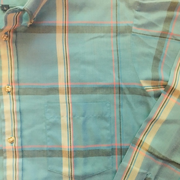 VTG Super Thin Soft Light Blue Plaid L/S Collared Buttondown Large Casual Shirt - Picture 3 of 4